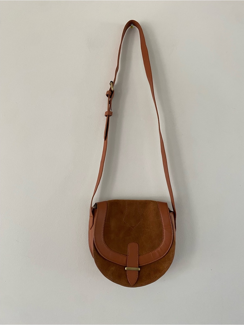 American Eagle Outfitters Brown/Tan Suede Crossbody Saddle Bag
